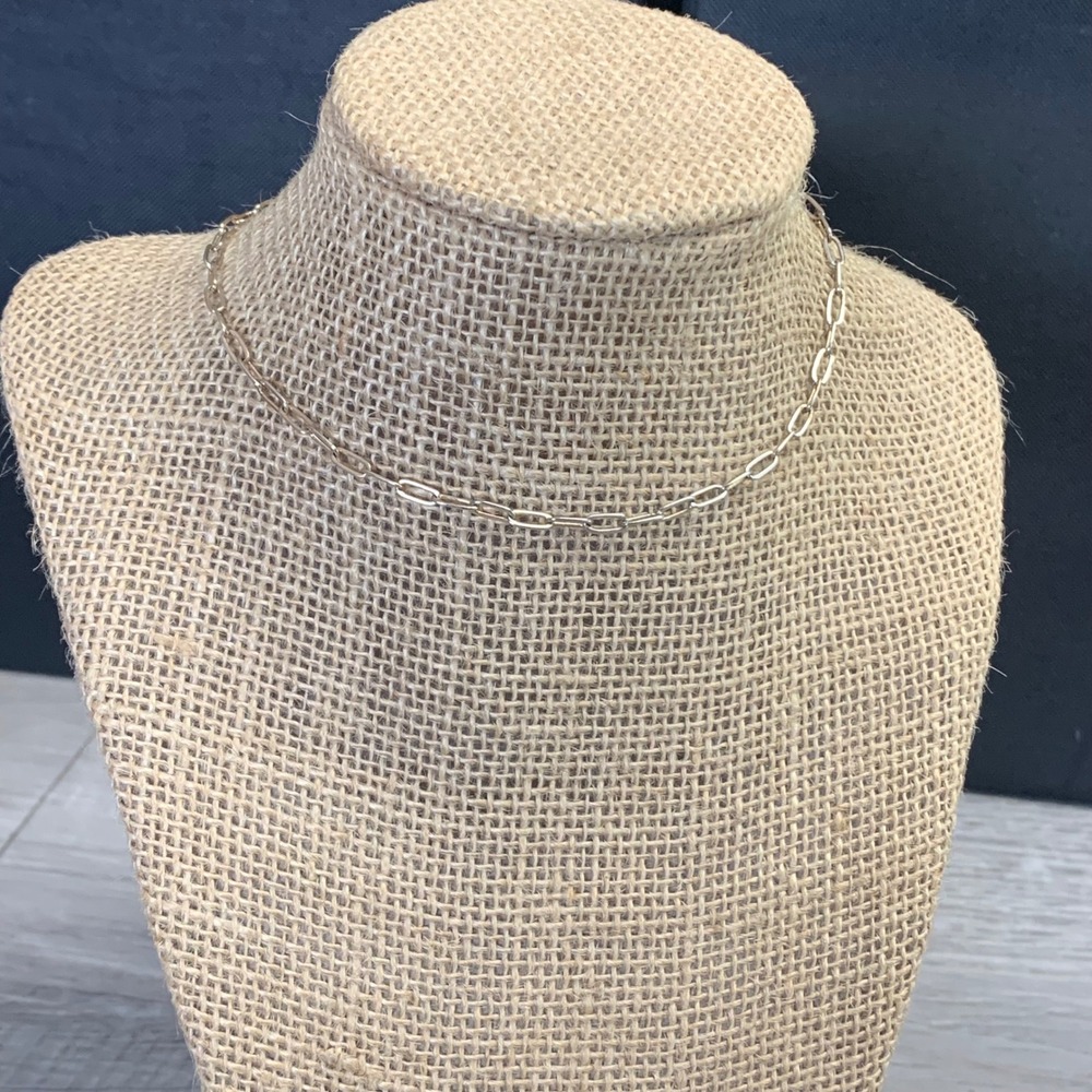 Gold Tone Paperclip Chain Choker Necklace Minimalist Layering 12 Inch 4842